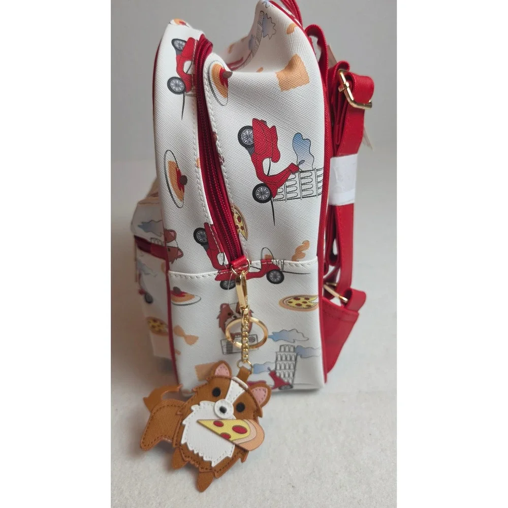 Jaxson & Friends Corgi in Italy Mini Backpack and Wallet Set Pizza Travel White